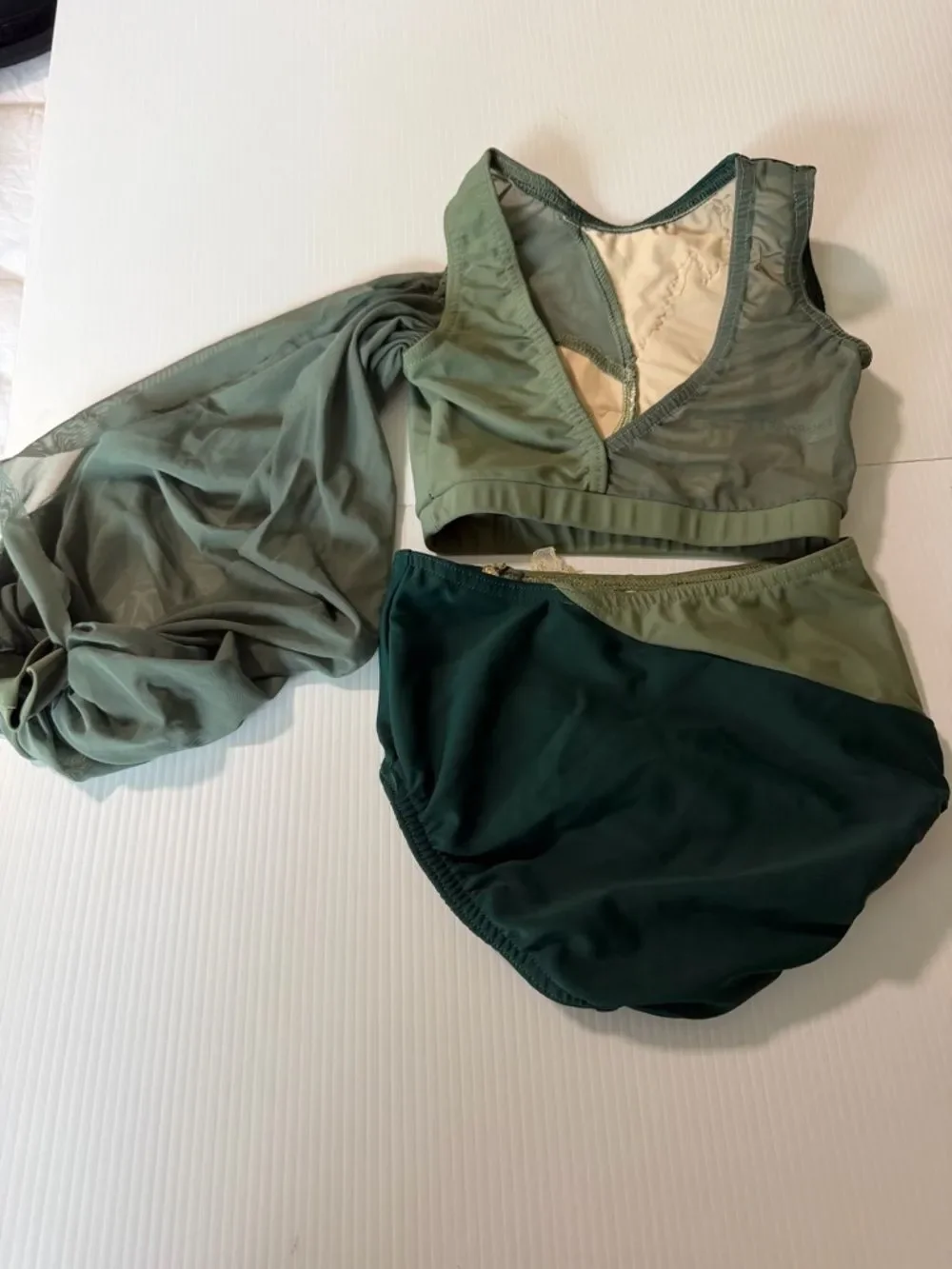 Reverence custom solo dance costume 2 piece green illusion YM MC-Medium child